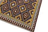 Flat Weave Kilim Antique Navaho Vintage handmade Geometric Kilim Brown Blue Hand-Woven Rectangle 100% Wool Area Rug 6x8 