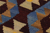 Flat Weave Kilim Antique Navaho Vintage handmade Geometric Kilim Brown Blue Hand-Woven Rectangle 100% Wool Area Rug 6x8 