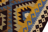 Flat Weave Kilim Antique Navaho Vintage handmade Geometric Kilim Brown Blue Hand-Woven Rectangle 100% Wool Area Rug 6x8 