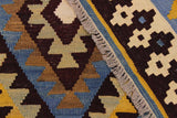 Flat Weave Kilim Antique Navaho Vintage handmade Geometric Kilim Brown Blue Hand-Woven Rectangle 100% Wool Area Rug 6x8 