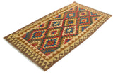 Flat Weave Kilim Antique Navaho Vintage handmade Geometric Kilim Brown Blue Hand-Woven Rectangle 100% Wool Area Rug 4x6 