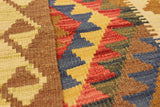 Flat Weave Kilim Antique Navaho Vintage handmade Geometric Kilim Brown Blue Hand-Woven Rectangle 100% Wool Area Rug 4x6 