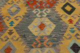 Flat Weave Kilim Antique Navaho Vintage handmade Geometric Kilim Gold Gray Hand-Woven Rectangle 100% Wool Area Rug 7x10 