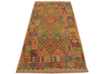 Flat Weave Kilim Antique Navaho Vintage handmade Geometric Kilim Gold Blue Hand-Woven Rectangle 100% Wool Area Rug 4x7 