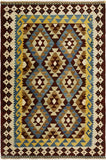 Flat Weave Kilim Antique Navaho Vintage handmade Geometric Kilim Brown Beige Hand-Woven Rectangle 100% Wool Area Rug 4x6 