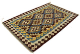 Flat Weave Kilim Antique Navaho Vintage handmade Geometric Kilim Brown Beige Hand-Woven Rectangle 100% Wool Area Rug 4x6 