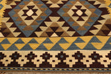 Flat Weave Kilim Antique Navaho Vintage handmade Geometric Kilim Brown Beige Hand-Woven Rectangle 100% Wool Area Rug 4x6 