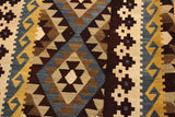 Flat Weave Kilim Antique Navaho Vintage handmade Geometric Kilim Brown Beige Hand-Woven Rectangle 100% Wool Area Rug 4x6 