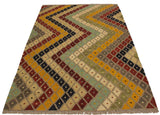 Flat Weave Kilim Antique Navaho Vintage handmade Modern Kilim Gray Beige Hand-Woven Rectangle 100% Wool Area Rug 5x7 