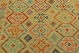 Flat Weave Kilim Antique Navaho Vintage handmade Geometric Kilim Tan Blue Hand-Woven Rectangle 100% Wool Area Rug 7x10 