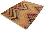 Flat Weave Kilim Antique Navaho Vintage handmade Modern Kilim Tan Beige Hand-Woven Rectangle 100% Wool Area Rug 5x7 