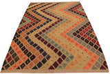 Flat Weave Kilim Antique Navaho Vintage handmade Modern Kilim Tan Beige Hand-Woven Rectangle 100% Wool Area Rug 5x7 