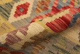 Flat Weave Kilim Antique Navaho Vintage handmade Geometric Kilim Beige Blue Hand-Woven Rectangle 100% Wool Area Rug 5x7 