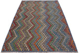 Flat Weave Kilim Antique Navaho Vintage handmade Modern Kilim Blue Red Hand-Woven Rectangle 100% Wool Area Rug 7x10 