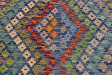 Flat Weave Kilim Antique Navaho Vintage handmade Modern Kilim Blue Red Hand-Woven Rectangle 100% Wool Area Rug 7x10 