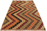 Flat Weave Kilim Antique Navaho Vintage handmade Modern Kilim Tan Beige Hand-Woven Rectangle 100% Wool Area Rug 5x7 