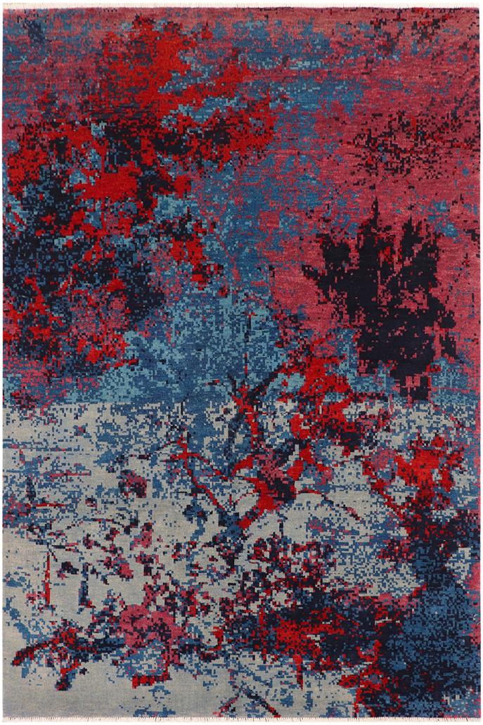 handmade Modern Kafkaz Blue Red Hand Knotted RECTANGLE 100% WOOL area rug 8 x 10