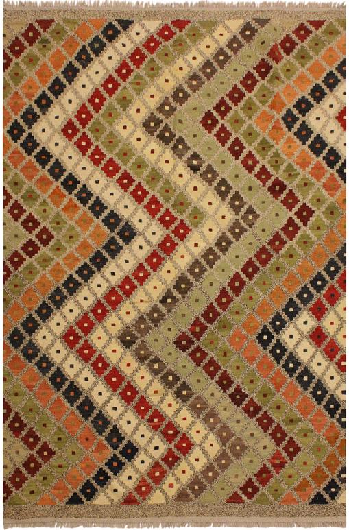 Flat Weave Kilim Antique Navaho Vintage handmade Modern Kilim Gray Brown Hand-Woven Rectangle 100% Wool Area Rug 5x7 