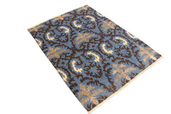 handmade Modern Cianna Lt. Blue Charcoal Hand Knotted RECTANGLE WOOL&VISCOU area rug 4 x 6