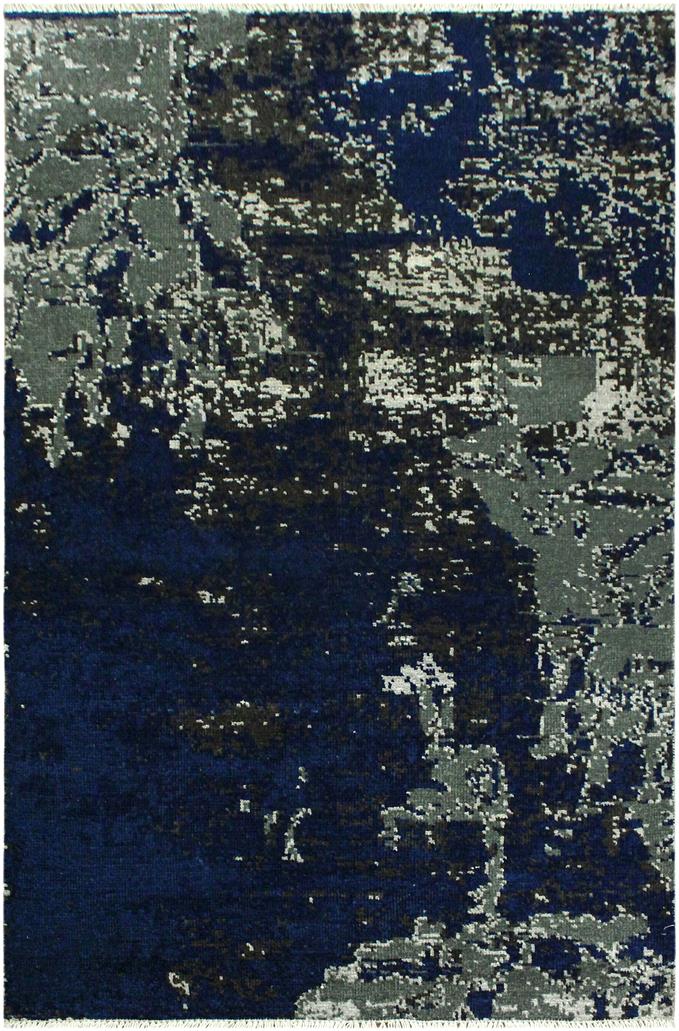 handmade Modern Abstract Blue Ivory Hand Knotted RECTANGLE WOOL&SILK area rug 4 x 6