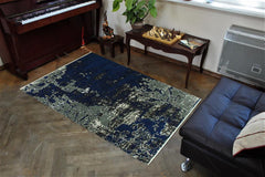 handmade Modern Abstract Blue Ivory Hand Knotted RECTANGLE WOOL&SILK area rug 4 x 6