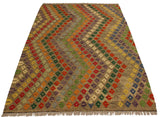 Flat Weave Kilim Antique Navaho Vintage handmade Modern Kilim Brown Green Hand-Woven Rectangle 100% Wool Area Rug 5x7 