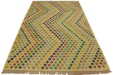 Flat Weave Kilim Antique Navaho Vintage handmade Modern Kilim Beige Blue Hand-Woven Rectangle 100% Wool Area Rug 7x10 