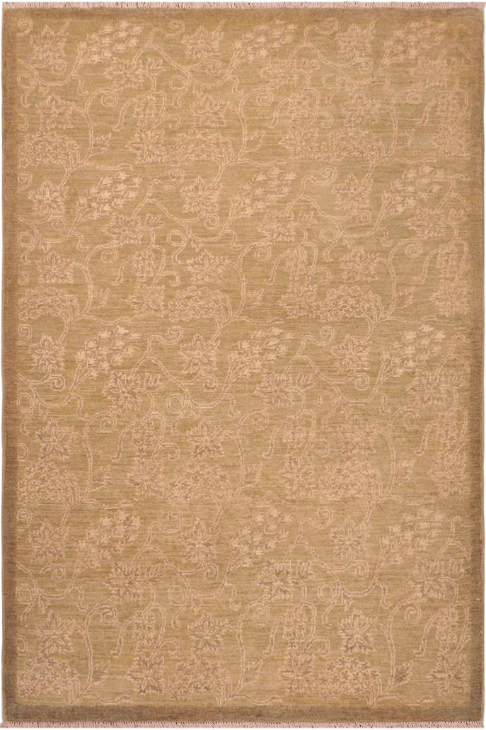 handmade Transitional Kafkaz Green Gold Hand Knotted RECTANGLE 100% WOOL area rug 5 x 6