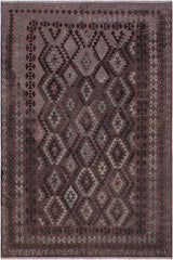 Flat Weave Kilim Antique Navaho Vintage handmade Geometric Kilim Brown Gray Hand-Woven Rectangle 100% Wool Area Rug 7x10 