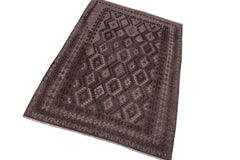 Flat Weave Kilim Antique Navaho Vintage handmade Geometric Kilim Brown Gray Hand-Woven Rectangle 100% Wool Area Rug 7x10 