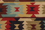 Flat Weave Kilim Antique Navaho Vintage handmade Geometric Kilim Beige Blue Hand-Woven Rectangle 100% Wool Area Rug 5x7 