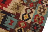 Flat Weave Kilim Antique Navaho Vintage handmade Geometric Kilim Beige Blue Hand-Woven Rectangle 100% Wool Area Rug 5x7 