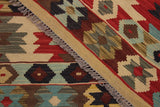 Flat Weave Kilim Antique Navaho Vintage handmade Geometric Kilim Beige Blue Hand-Woven Rectangle 100% Wool Area Rug 5x7 