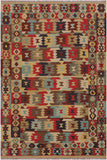 Flat Weave Kilim Antique Navaho Vintage handmade Geometric Kilim Beige Blue Hand-Woven Rectangle 100% Wool Area Rug 5x7 