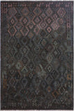 Flat Weave Kilim Antique Navaho Vintage handmade Geometric Kilim Brown Green Hand-Woven Rectangle 100% Wool Area Rug 7x10 