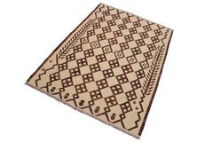 Flat Weave Kilim Antique Navaho Vintage handmade Modern Kilim Beige Brown Hand-Woven Rectangle 100% Wool Area Rug 6x8 