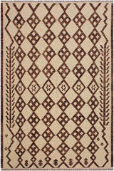 Flat Weave Kilim Antique Navaho Vintage handmade Modern Kilim Beige Brown Hand-Woven Rectangle 100% Wool Area Rug 6x8 