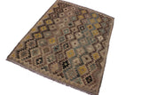 Flat Weave Kilim Antique Navaho Vintage handmade Geometric Kilim Tan Green Hand-Woven Rectangle 100% Wool Area Rug 6x8 