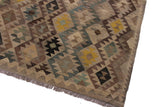 Flat Weave Kilim Antique Navaho Vintage handmade Geometric Kilim Tan Green Hand-Woven Rectangle 100% Wool Area Rug 6x8 