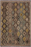 Flat Weave Kilim Antique Navaho Vintage handmade Geometric Kilim Tan Green Hand-Woven Rectangle 100% Wool Area Rug 6x8 