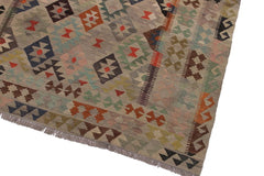 Flat Weave Kilim Antique Navaho Vintage handmade Geometric Kilim Tan Gray Hand-Woven Rectangle 100% Wool Area Rug 6x8 