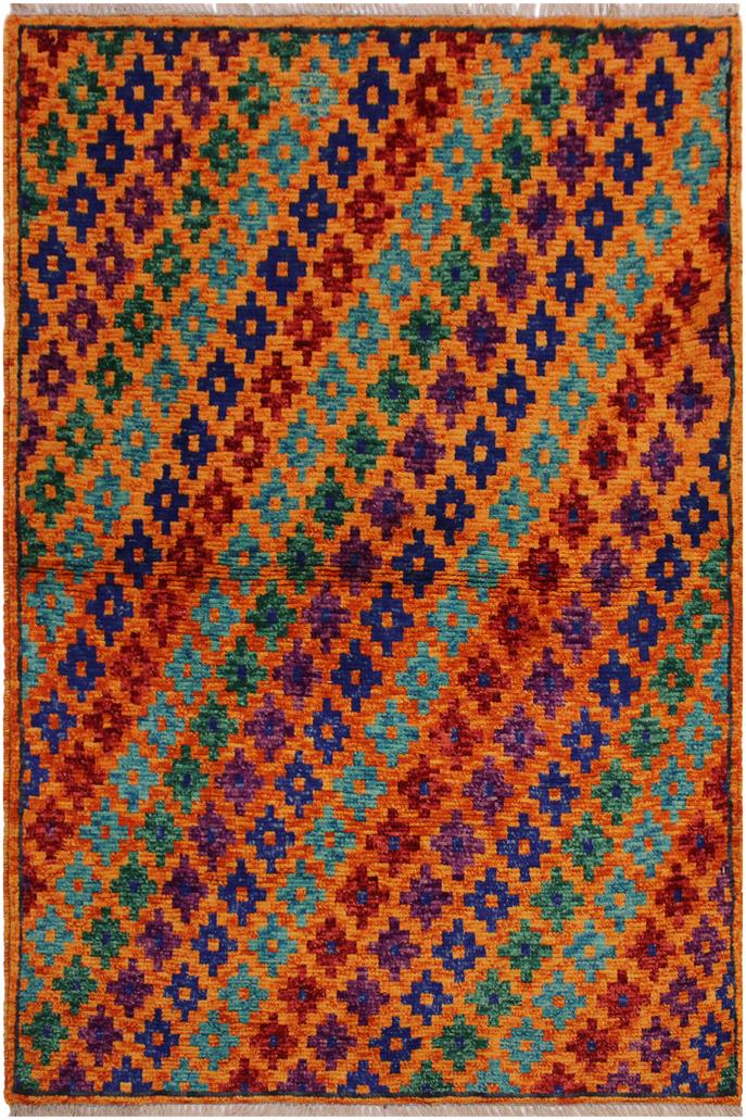 handmade Modern Balouchi Orange Blue Hand Knotted RECTANGLE 100% WOOL area rug 3x5