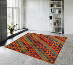 handmade Modern Balouchi Orange Blue Hand Knotted RECTANGLE 100% WOOL area rug 3x5