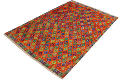 handmade Modern Balouchi Orange Green Hand Knotted RECTANGLE 100% WOOL area rug 5x6