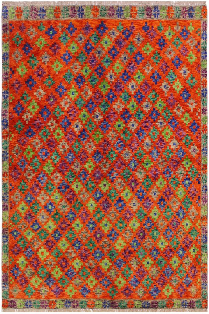 handmade Modern Balouchi Orange Green Hand Knotted RECTANGLE 100% WOOL area rug 5x6