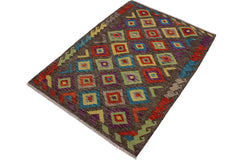 Tribal Turkish Kilim Carmelit Hand-Woven Wool Rug - 3'5'' x 4'11''