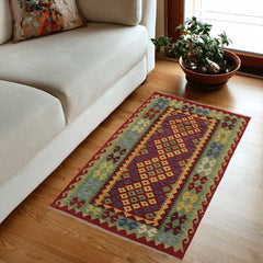 Retro Turkish Kilim Cassondr Hand-Woven Wool Rug - 3'3'' x 4'11''