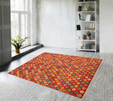 handmade Geometric Balouchi Orange Green Hand Knotted RECTANGLE 100% WOOL area rug 5' x 7'