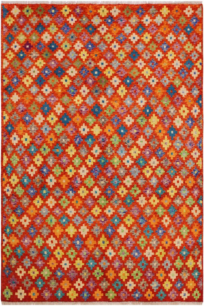 handmade Modern Balouchi Orange Green Hand Knotted RECTANGLE 100% WOOL area rug 5x7