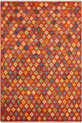 handmade Modern Balouchi Orange Green Hand Knotted RECTANGLE 100% WOOL area rug 5x7